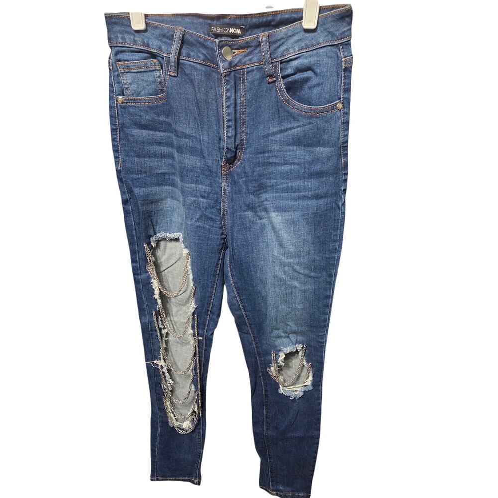 Chain Detail Distressed Ripped Skinny Jeans - Fashion Nova - 5